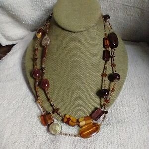 Long faux amber brown orange beaded necklace